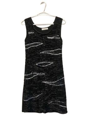 4/$20➡️ Black & Silver Beaded Sequin Patterned Mini Dress – Size Medium GUC